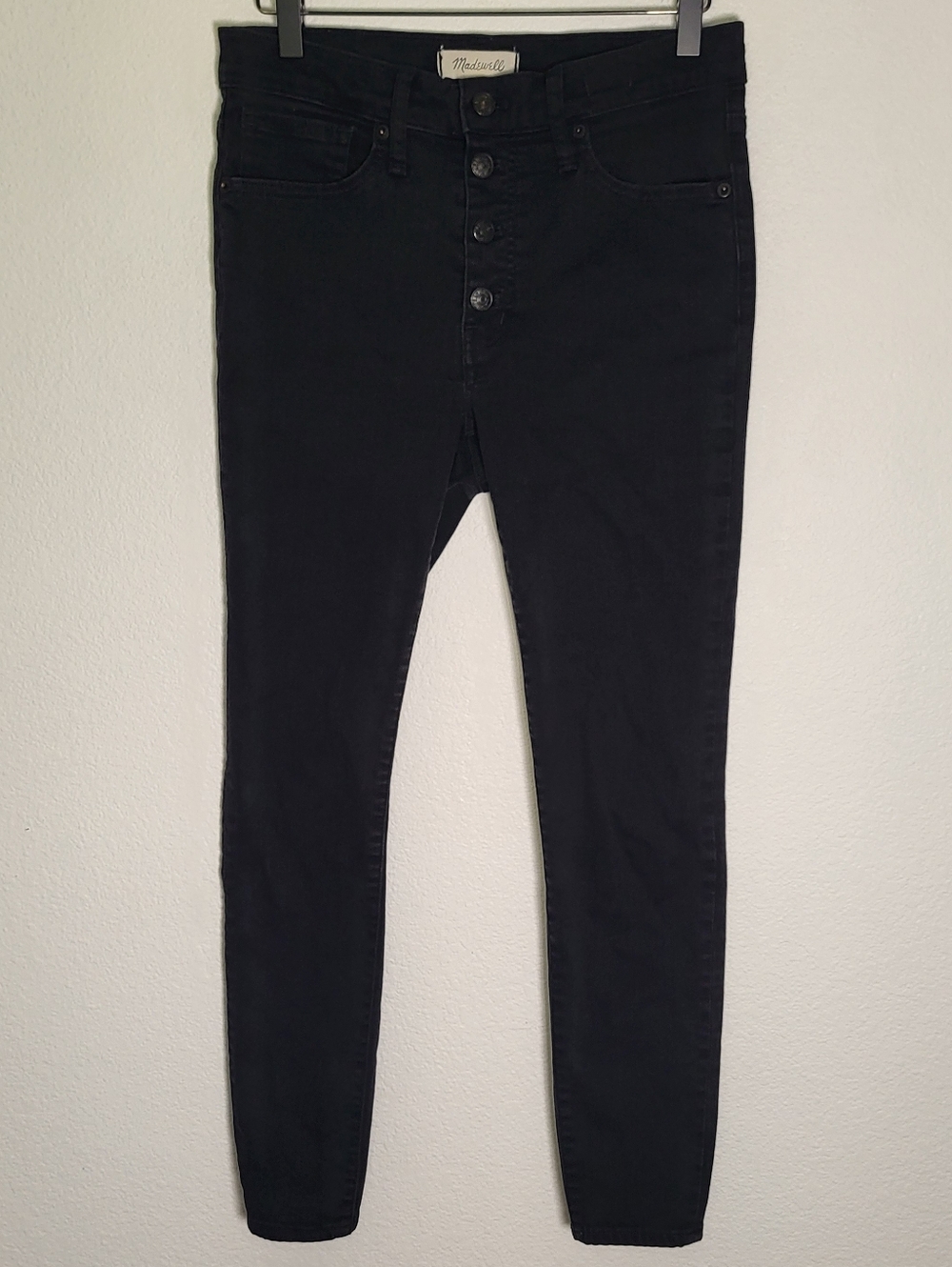 Madewell 9” Mid-Rise Button Fly Skinny Jeans in Black Denim size 28